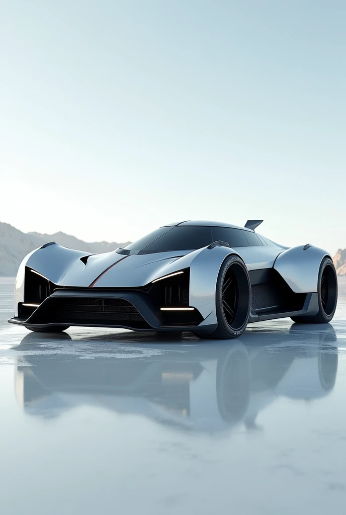 A hyper unreal cyber super car, made of latest technology materials with black rubber pipes on the sides for turbo air ingine, made to cross the enormous salt flats. made on zbrush hyper detailed, artstation inspired 8k uhd