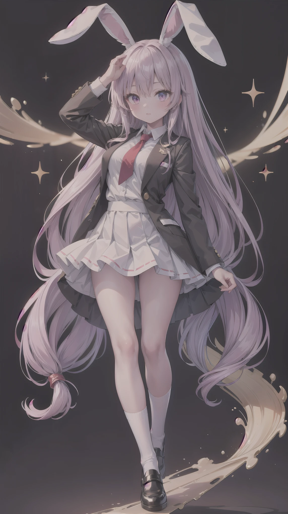 Long silver-white hair and waist,Crystal purple eyes,Hair curtain,dishiveredhair,Sailor uniform school uniform,Medium build,Loving pupils,Detailed description of the thighs and legs,white stockings,chiquita,Tilt your head,A hand placed next to the head is a gesture of Biye,Stick out your tongue,watered eyes,The corners of the eyes are reddish,