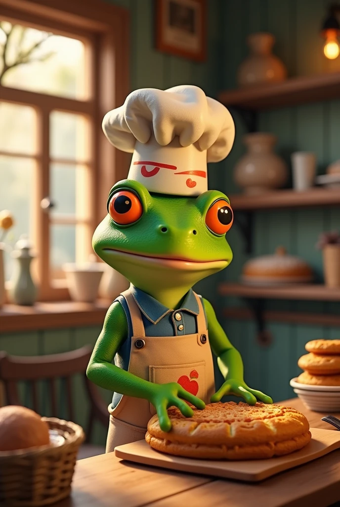 Retro Images，Storytelling，Tree frog，Ultra-realistic，high resolution，I work at a bakery
