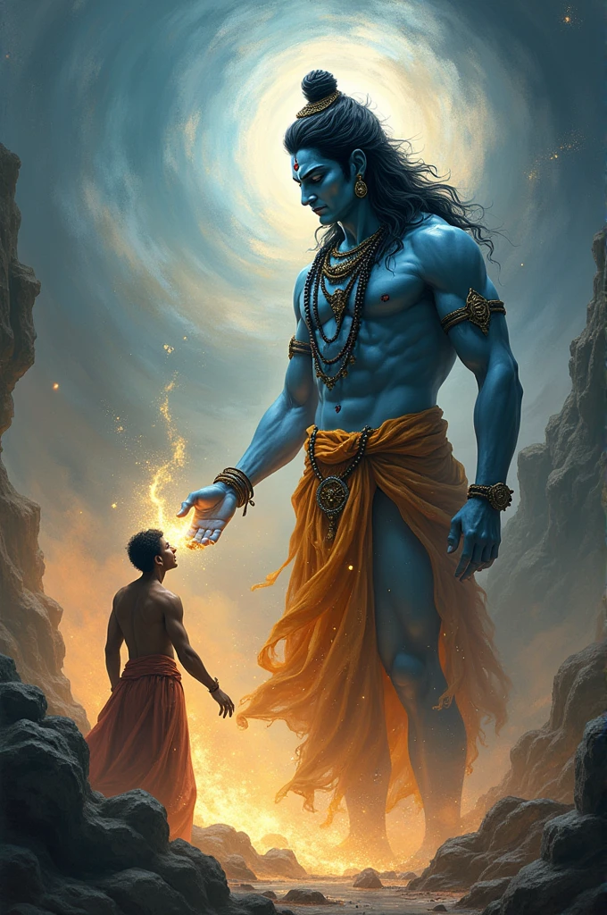 Lord shiva holding hand of a man Vertically and in shiva's hand had vibhuti.