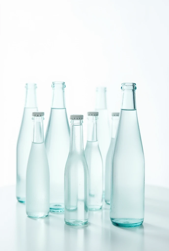 Glass bottles water with white background