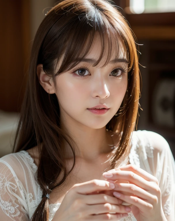 Highest quality, Face Focus, Soft Light, Ultra-high resolution, (Realistic:1.4), RAW Photos,
1 Japan, alone, cute, (pupil, Light in your eyes), Beautiful face in every detail, (Small box),(High resolution detail of human skin texture),
(Long Hair),
indoor,
Damask Shirt Dress,
(Portraiture)