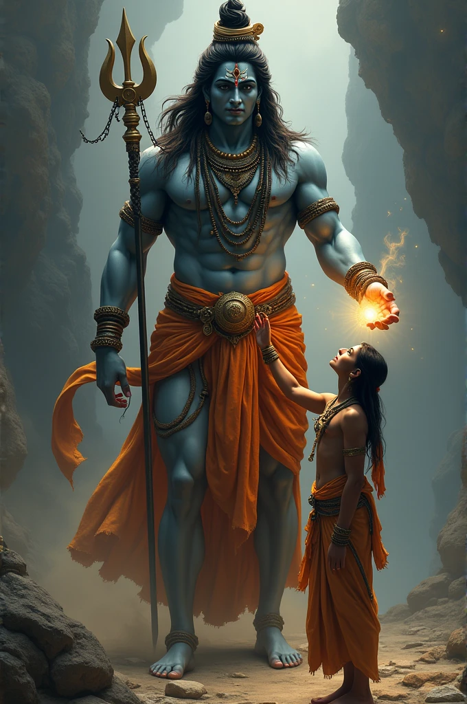 Lord shiva holding a hand of a man Vertically and in sioary's hand had been put the vibhuthi.