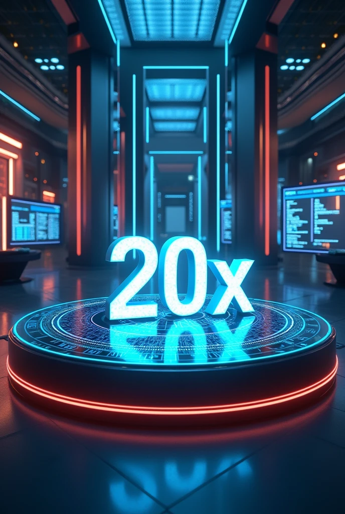create an image with the number 20 X on top of a table with a technological and prosperous scenario with the idea of super appreciation of a certain financial asset