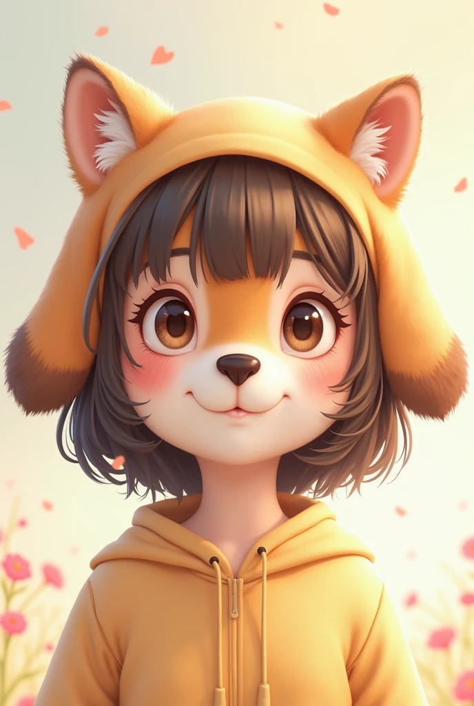 make a girl with bangs with a literal puppy face