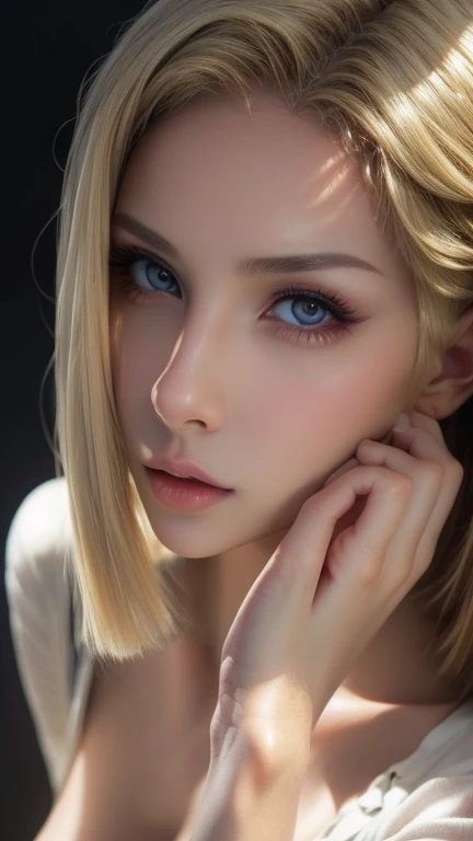 a beautiful young woman with large, detailed eyes, luscious lips, long eyelashes, and a voluptuous figure, realistic, photorealistic, ultra-detailed, best quality, 8k, highly detailed portrait, detailed facial features, intricate details, delicate skin, naturalistic colors, dramatic lighting, chiaroscuro, dramatic contrast, cinematic composition,body complete, cuerpo completo, pechos enormes, de pies, auto foto, nude