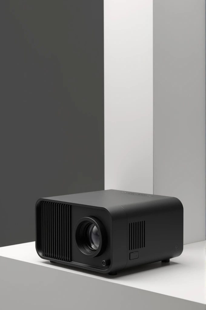Create a small square projector, blackw, that is portable and modern