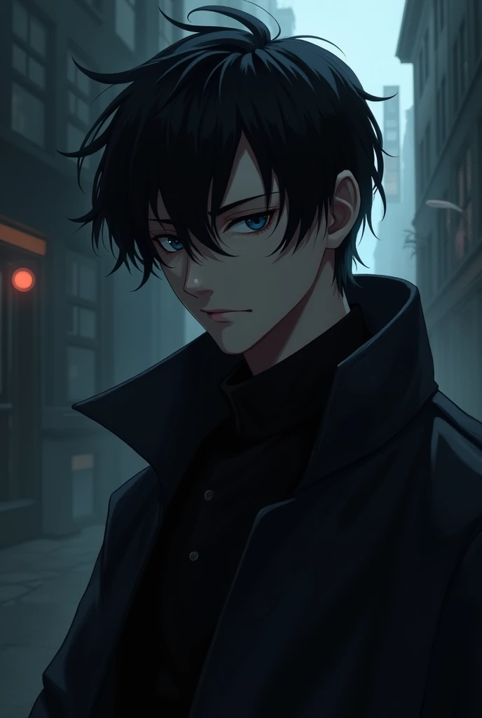 anime,black hair,male,black coat
