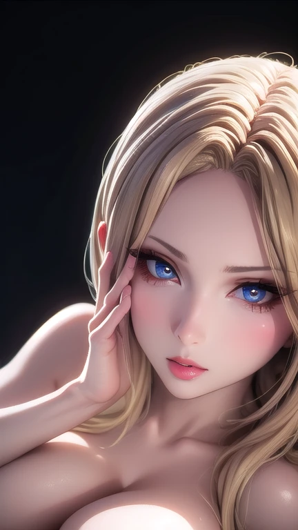 a beautiful young woman with large, detailed eyes, luscious lips, long eyelashes, and a voluptuous figure, realistic, photorealistic, ultra-detailed, best quality, 8k, highly detailed portrait, detailed facial features, intricate details, delicate skin, naturalistic colors, dramatic lighting, chiaroscuro, dramatic contrast, cinematic composition,body complete, cuerpo completo, pechos enormes, nude