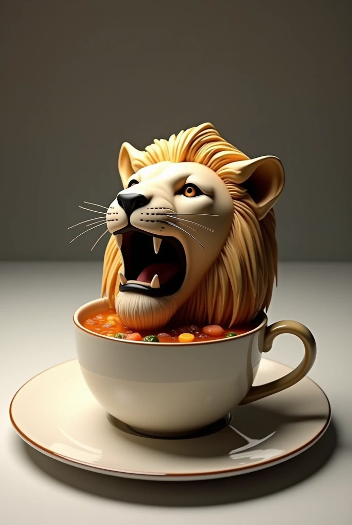 Simulation lion head stew cup,With plate,Hole in the lion's head