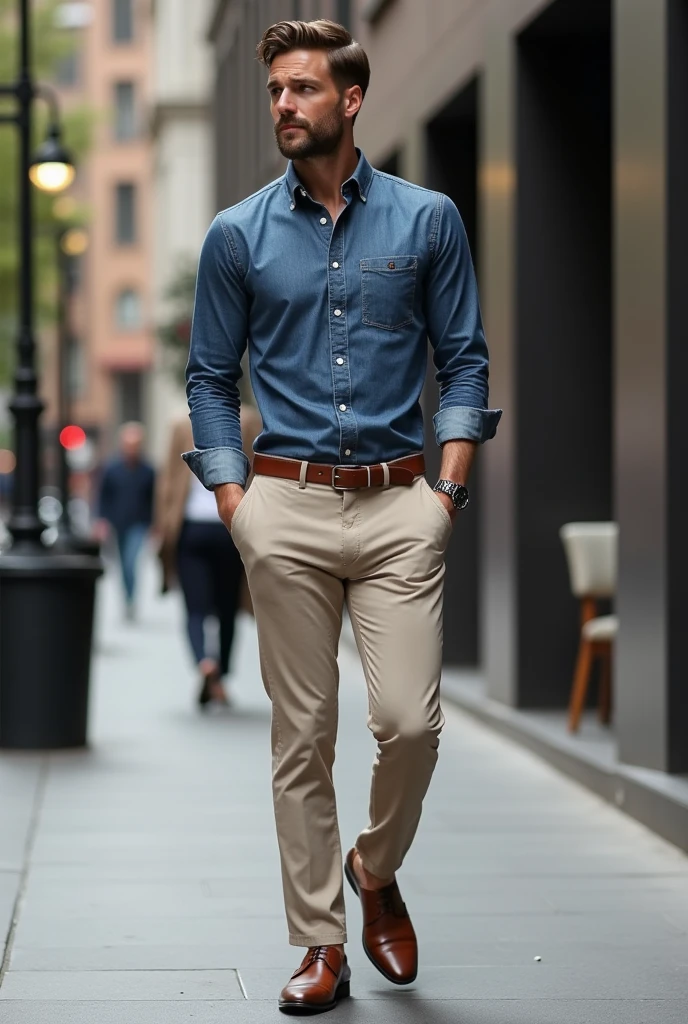Grey denim shirt classy outfit for men 