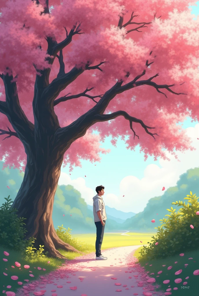 A man waiting for me under a big cherry tree