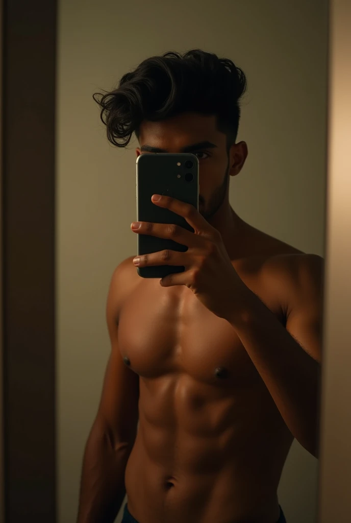 Dusky tamil nadu handsome guy taking mirror selfie hiding his face with phone