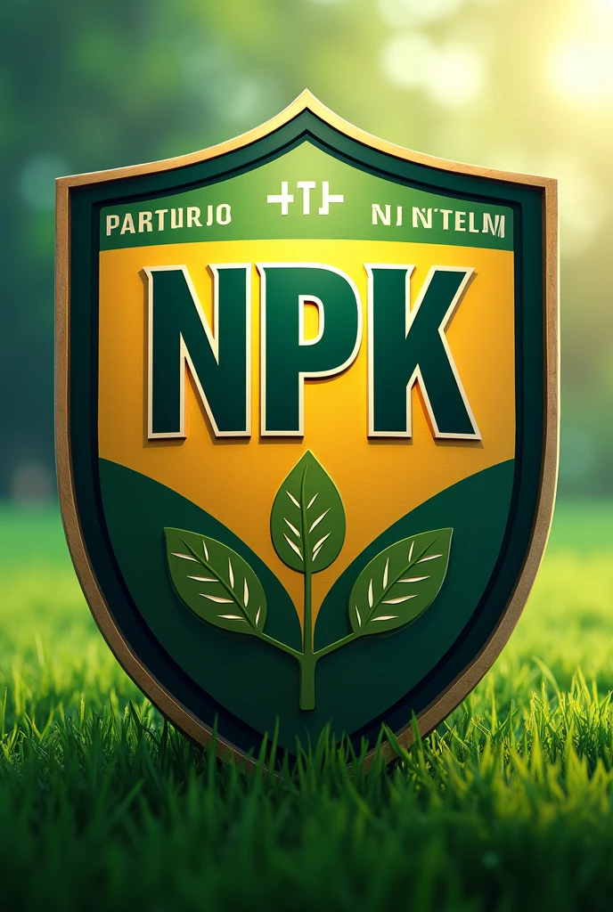 Create a shield for a football team called NPK, with references to agronomy and with the table of elements at the bottom, as Magnesium, Soccer, etc