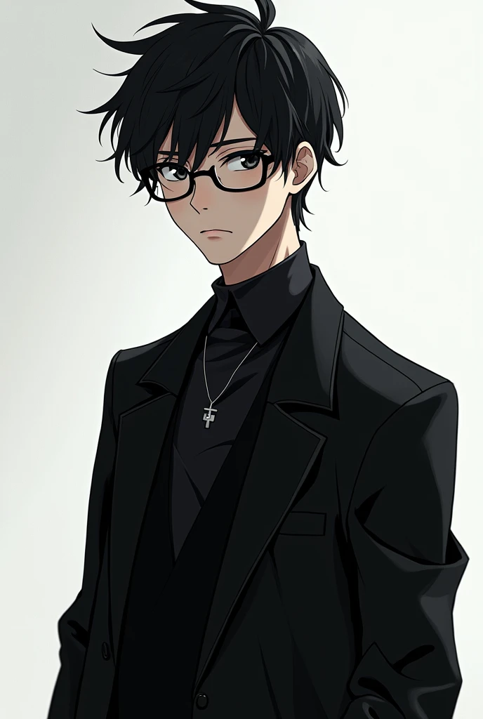 anime,black hair,male,Lab coat Black