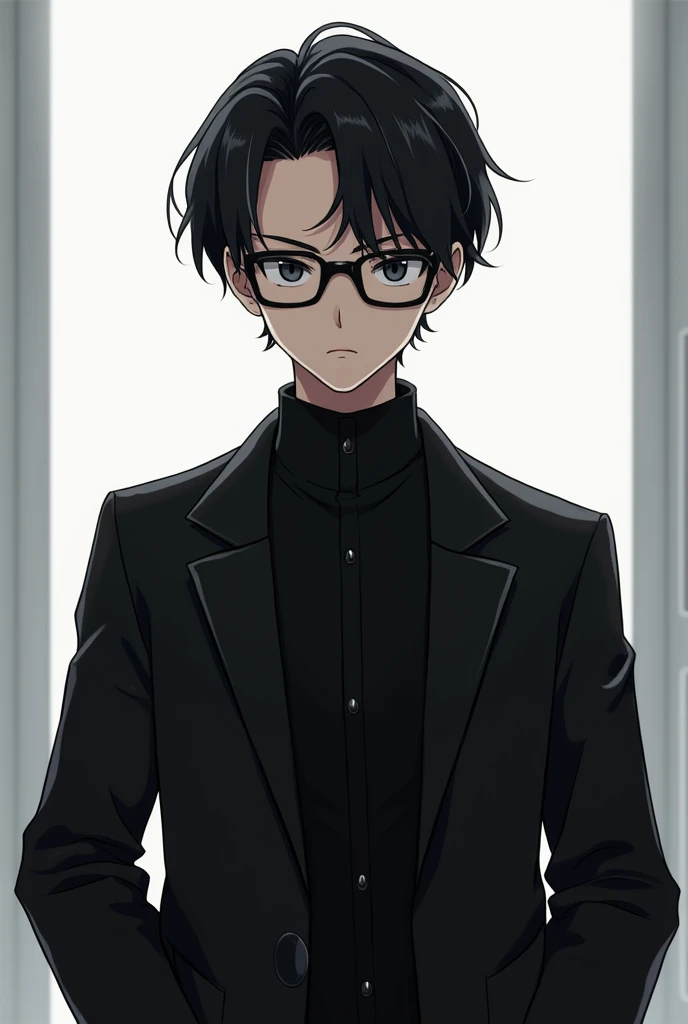 anime,black hair,male,Lab coat Black