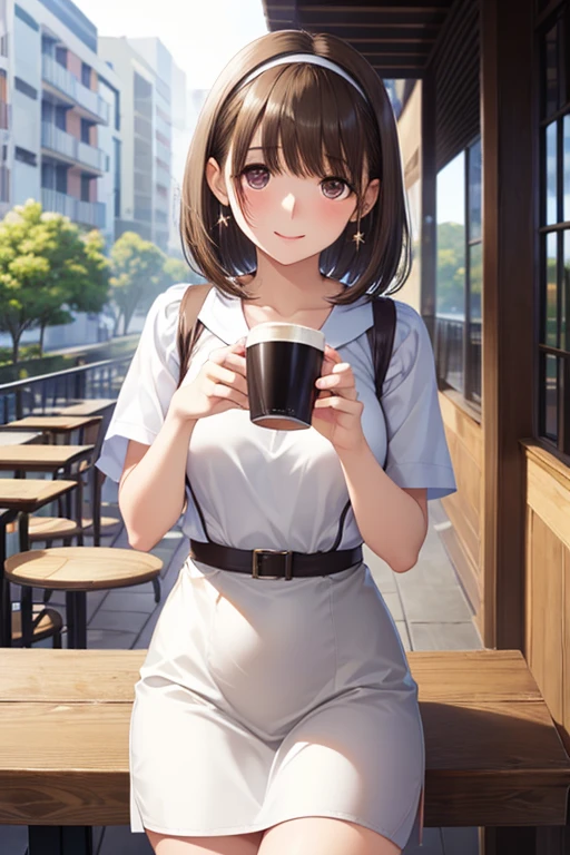anegasaki nene、Shiny brown hair, short hair, (Beautiful brown eyes、Sparkling eyes, Fine grain)、smile、Ultra-detailed eyes、Highly detailed face, Highly detailed eyes,Cowboy Shot、



(masterpiece, Highest quality:1.2), nsfw,
Highest quality、masterpiece、High sensitivity、High resolution、Detailed Description、Slender women、The body is slim、head band、Short Bob、Drinking coffee on the café terrace、