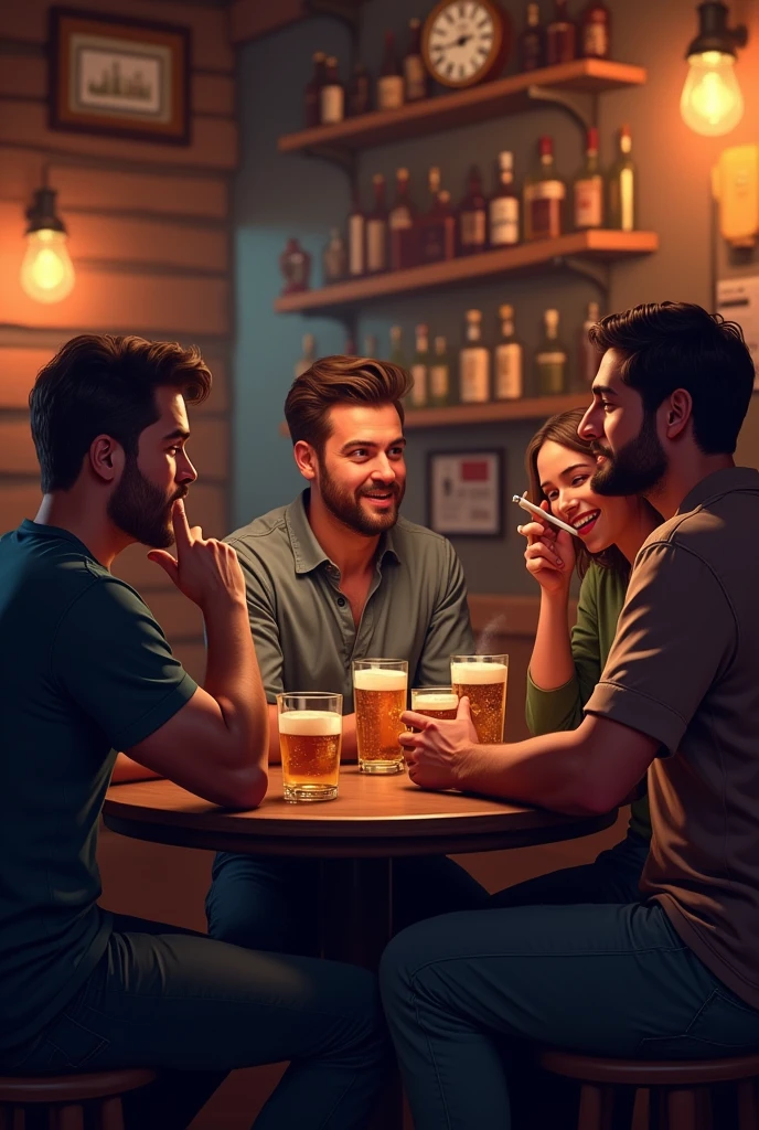 Friends beer cigarettes bar