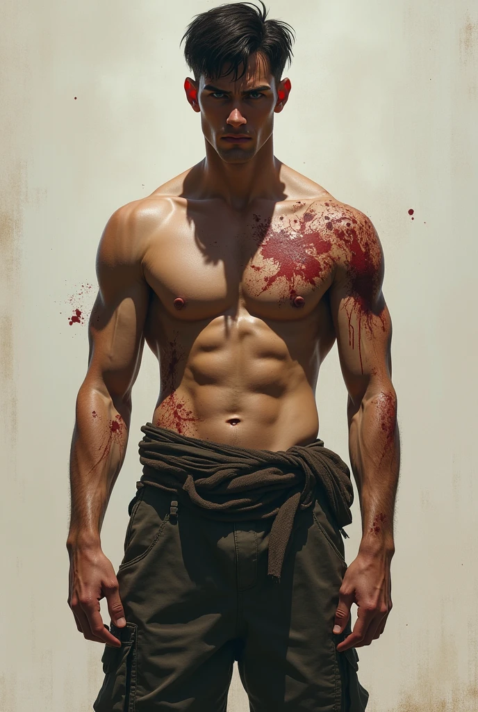 Nude handsome muscular guy semen on his chest