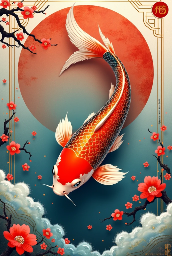 Koi carp fish in Japanese design