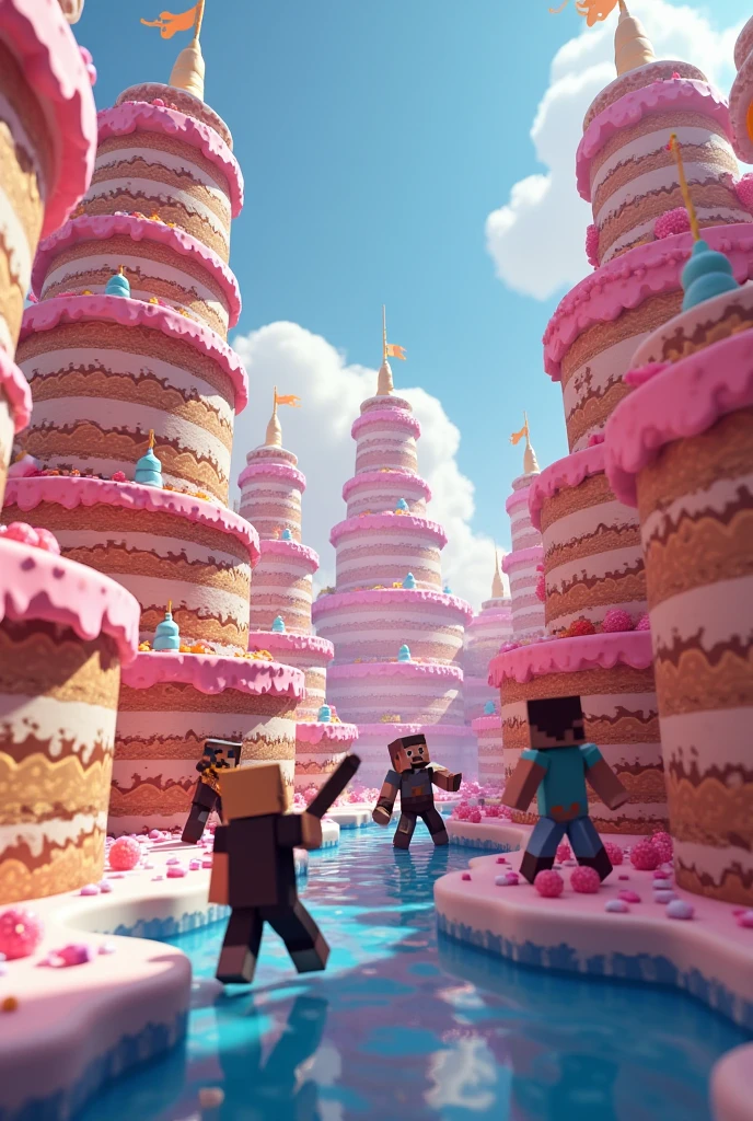 Could you imagine a Minecraft world of cakes and add several players fighting in 3D?