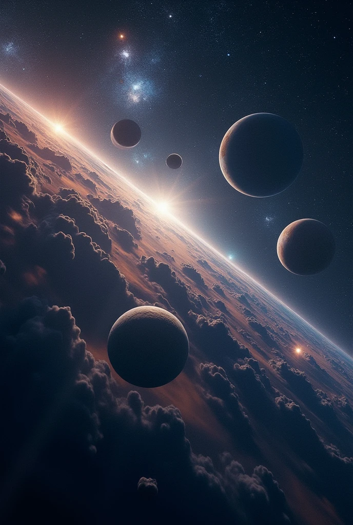 Planets in space with stars