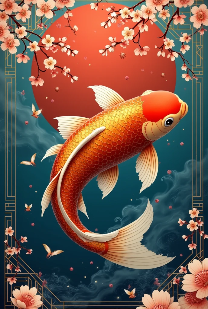 Koi carp fish in Japanese design