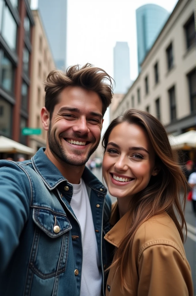 An handsome american tall boy taking selfie with his girlfriend 