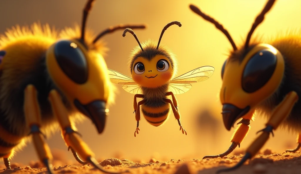 Benny the Bee narrowed his eyes, determination filling his small but brave heart. He knew he had to act fast—the stolen honey was at stake. But as he hovered in the air, he couldn’t ignore the size difference; the wasps guarding the honey were much bigger and stronger than he was.
Despite the odds, Benny's wings buzzed with resolve. He quickly scanned the area, searching for a clever way to outsmart the wasps. The challenge was daunting, but Benny knew that bravery wasn’t about size—it was about heart and quick thinking. With a deep breath, he prepared to make his move, ready to confront the fearsome wasps and reclaim the honey for his hive.