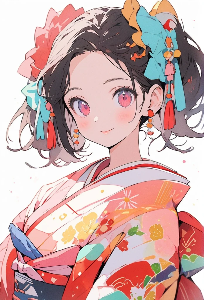 cute girl, flatcolor, line art, pop art, pop illustration, watercolor, clear, beautiful detail, japanese cloth, chibichara, fullbody, cute illustration, beautiful detail, best quality, top quality, ultra detailed, masterpiece, beautiful detail