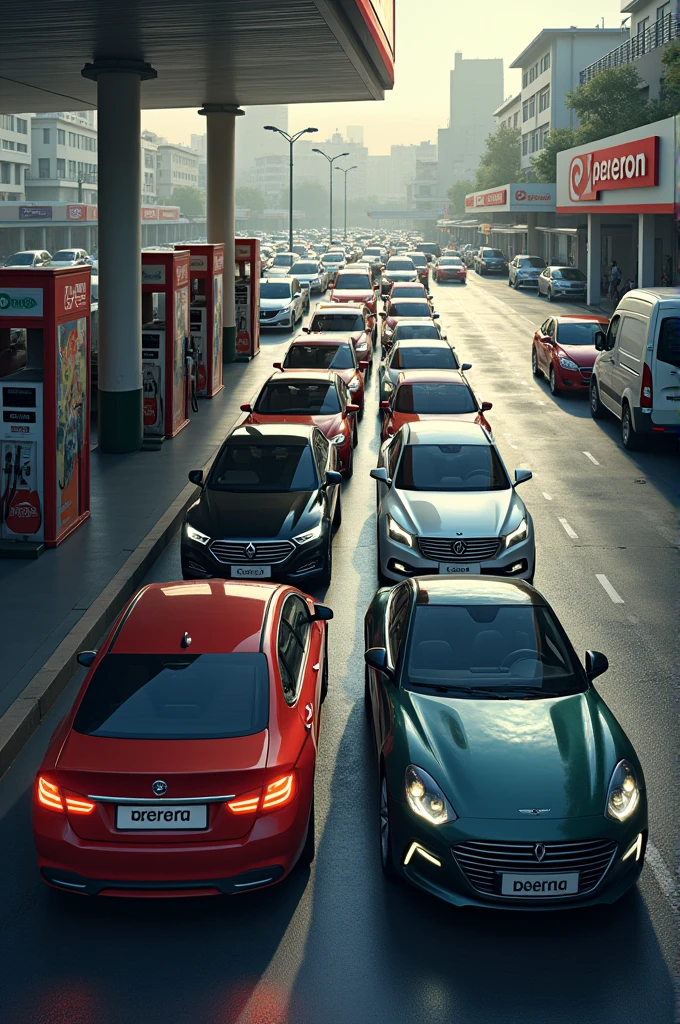 cars queuing to fill up with fuel near Petron 