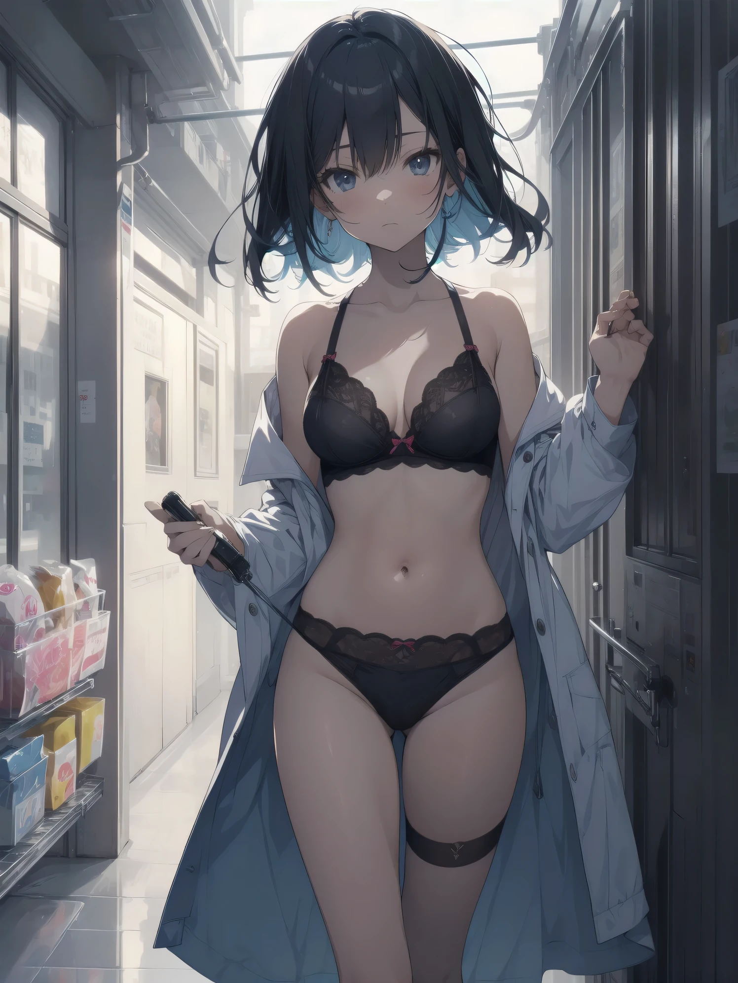 ultra-absurdres-Top quality by artist God, ultra-detailed, high resolution, anime moe artstyle, best anime 8k konachan wallpaper, pixiv contest winner, perfect anatomy,break, 1girl, (Please draw a girl dressing in locker room alone. )break,(Solo,little female, _face, 15-year-old:1.3),Full limbs, complete fingers, bare breasts, beautiful (well-shaped) breasts, (bra:1.1),cleavage, navel, groin, butt, small black eyes, beautiful detailed eyes, well-proportioned iris and pupils, highres detailed hair, sweat, expressionless, (dressing, open clothes,open shirt,underwear),(bra lift:1.2),pussy juice, pussy juice dripping from girl's crotch,(Detailed Lighting), (Detailed background),indoors, in the school dressing room. break,super detailed skin, shiny skin, Best sexual lighting powered by famous artist, 8k,beauty illustration,photoshop_(medium),very aesthetic,break,((artist:shimazaki_mujirushi )), artist:clamp ,artist:carnelian ,artist:kantoku ,