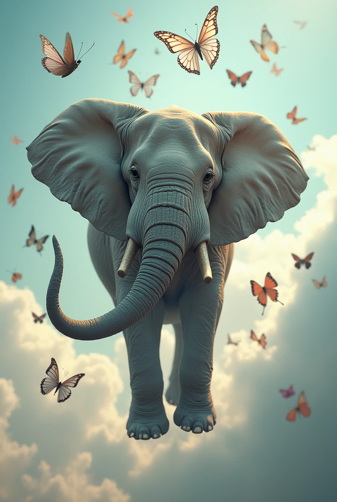 An elephant is flight by thousand butterflies