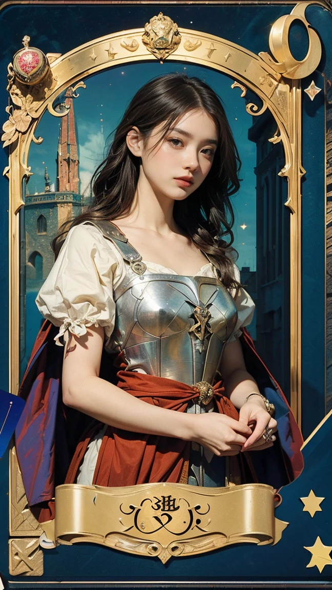 Highest quality、masterpiece、タロットcard、Balance scale、(Morgan Greer Tarot:1.2)、Retro art style、Thick outline、English text、Roman numerals、card、(Fit the frame properly:1.2)、(タロットcard風の枠:1.5)、((Medieval Europe、Forget、Beautiful woman:1.5))