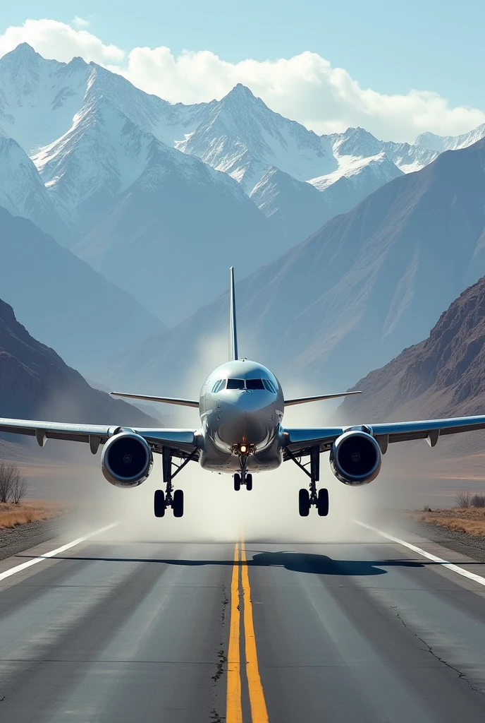Plane running on runway in Ladakh  with wide angle 

