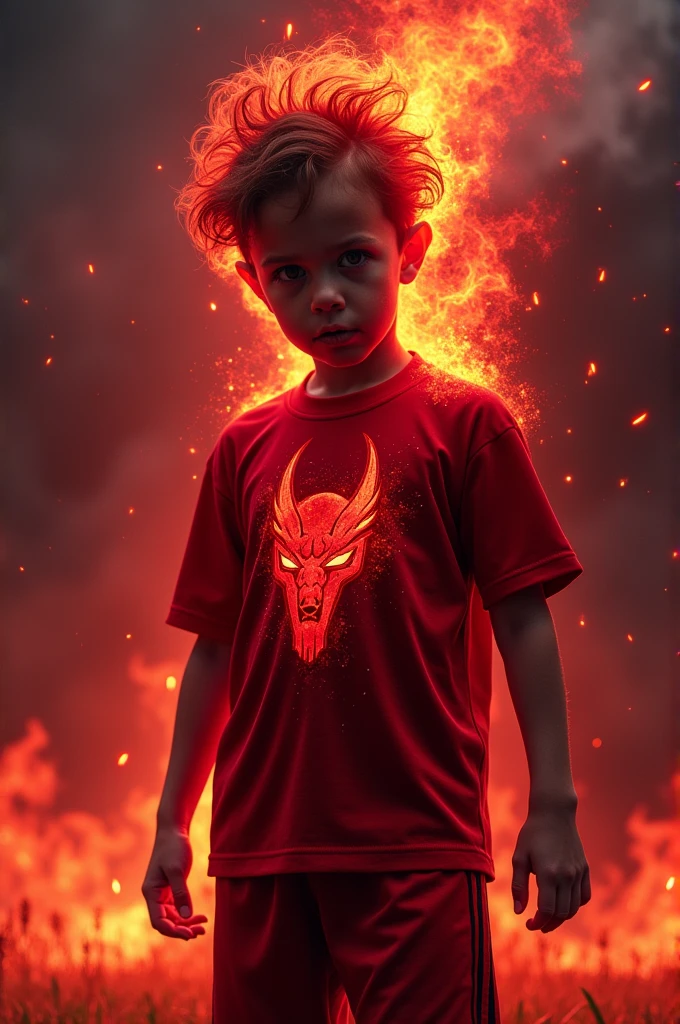 Design of the emotion fury in intense red color on a t-shirt and sports shorts for a &#39;s soccer team where the print can be seen on the t-shirt and shorts of fury or anger from the movie Intensely