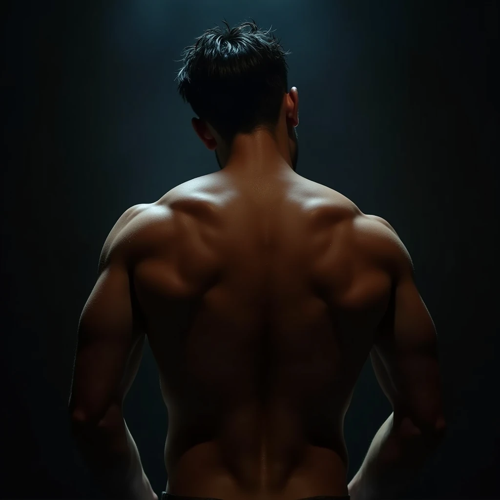 a handsome Asian man, , wet, standing on his back showing his ass, dramatic lighting, hyper-realistic, 8k, high quality, intricate details, cinematic composition, glowing skin, dramatic atmosphere, moody lighting