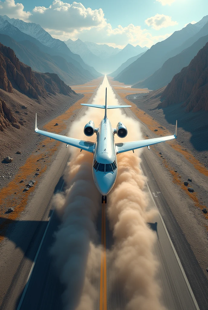 Plane running on runway in Ladakh with top view
