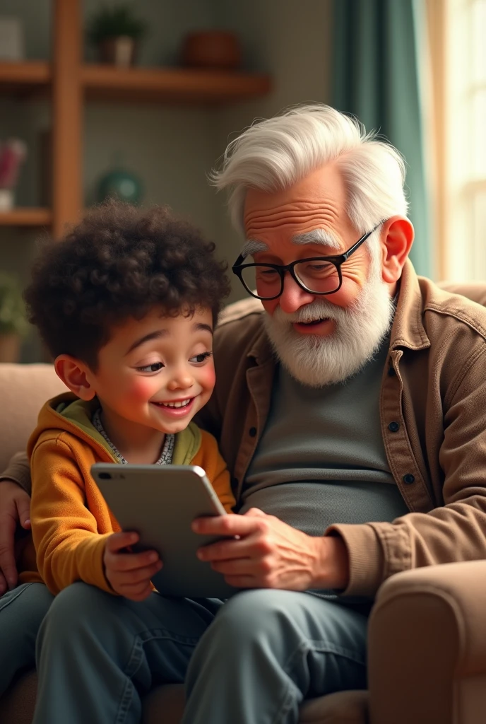 A grandson teaching his grandfather how to adapt to modern technology