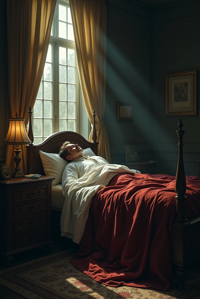 "While he was lying in his bed, He bitterly recalled the days of glory, when his will was law throughout England."