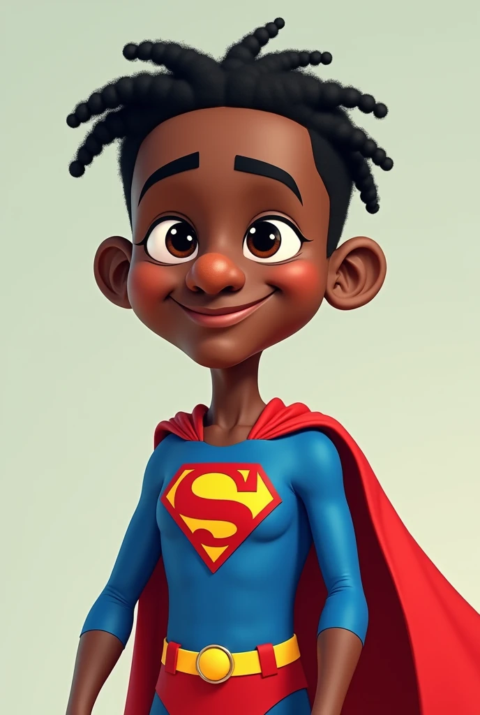 A young black man with braid hair and big nose in superman dress funny face. I want it without facial hair