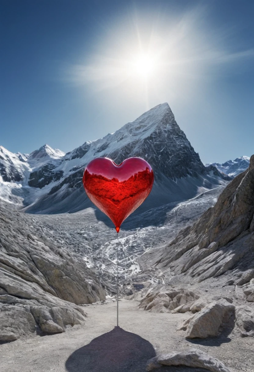 a surrealistic red heart in front of a mountain range , (best quality,4K,8k,highres,​masterpiece:1.2),Ultra-detail,(Realists,photoRealists,photo-Realists:1.37),elaborate details,cinematic lighting,The Fantasy,Digital Drawing, Very detailed,Film composition,keen focus,photoRealists,hyperRealists,mystical,Ethereal,fantastic,exhilarated,noticeable,dream-like,conceptual,imaginative