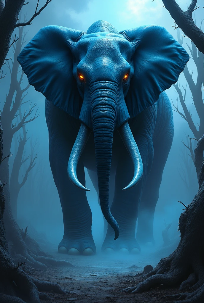 blue evil elephant not cartoon style