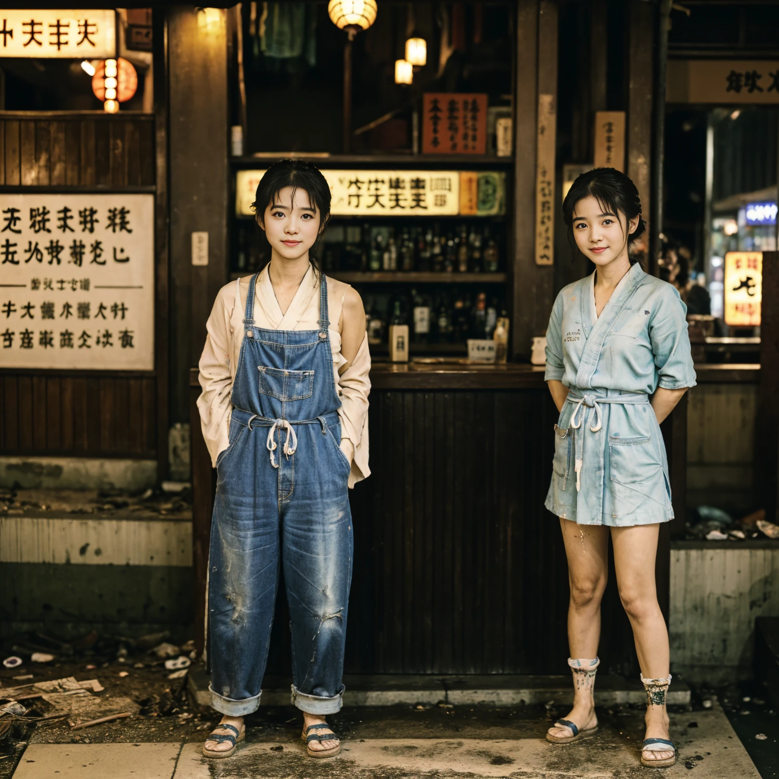 
((masterpiece、Highest quality))、Beautiful girls gather.、Three girls in summer clothes、(Showa Retro:1.2、showaretro)、(Detailed and cute face:1.3)、(Poor conditions、smile、Japan's poor neighborhoods、Dim and unsanitary、Standing Bar、みんなで楽しくdiet、Crumbling underground shopping mall:1.3)、屋台のdiet店、stage、sewage、Dirty shop、street vendors、Unsanitary and abandoned city、smile、diet、Poor person々