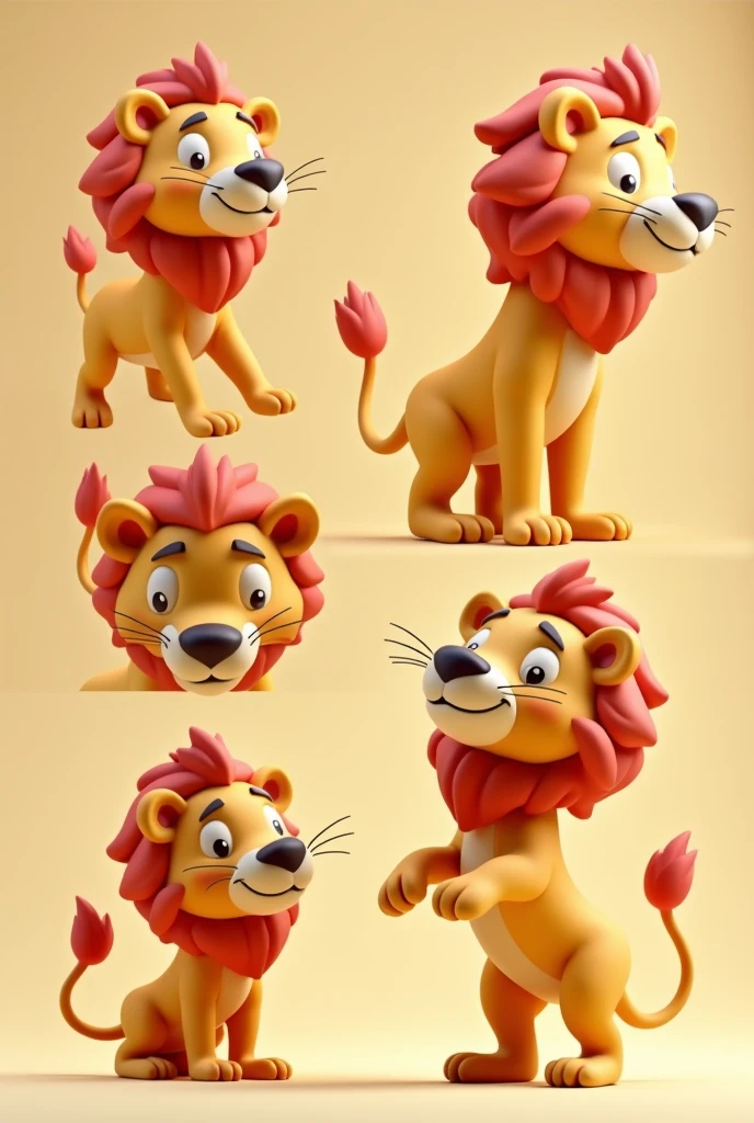 Cartoon 3D lion shape multiple angles