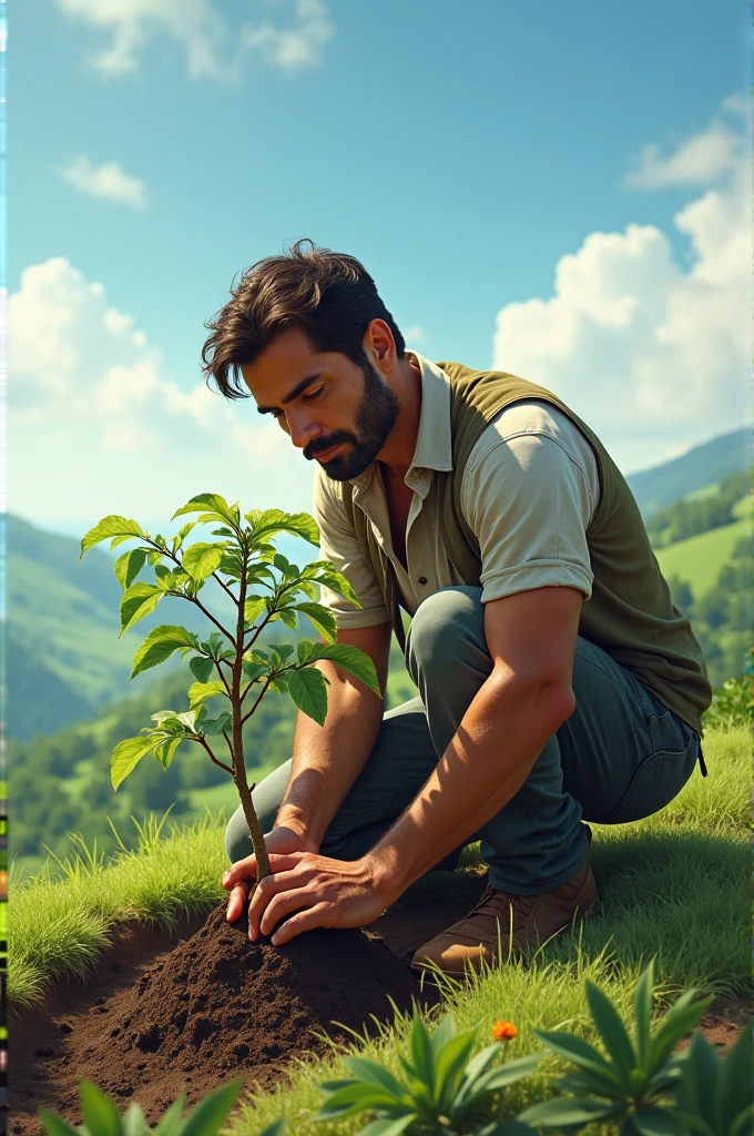 A tree is panted by a man