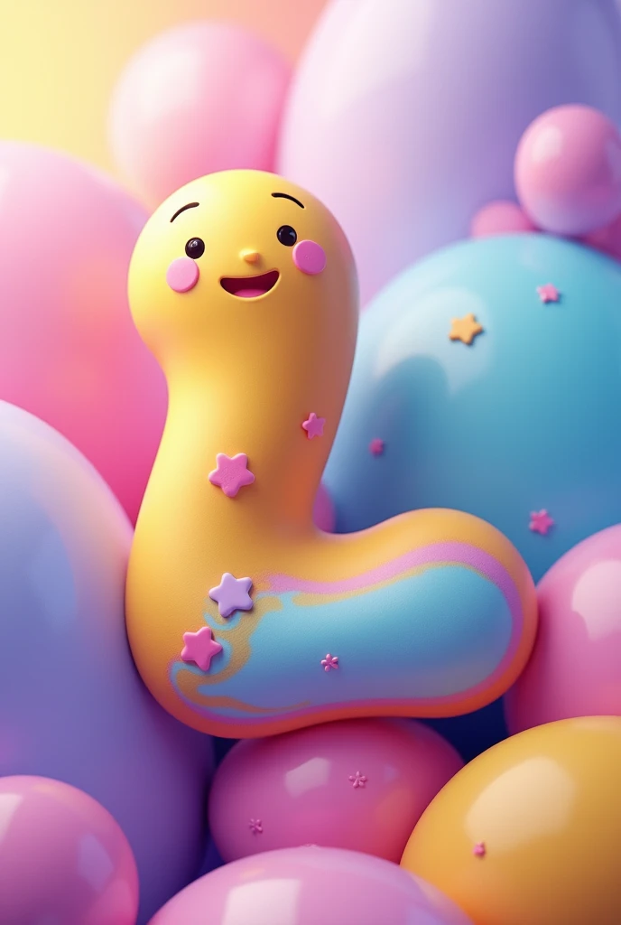 Create an image with the main Letter "L" colorfully (pink colors, cerulean, lilac and yellow) with a smile in the letter design