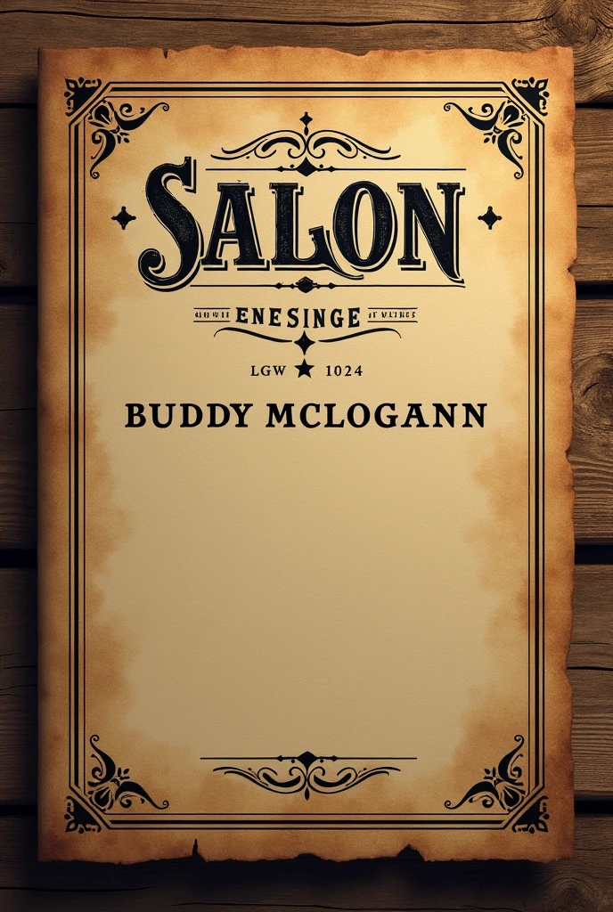première de couverture d'un livre en style vintage de menu avec écrit:
Menu saloon Annesburg
Buddy Mclogann LGW-1024
Évènement - Commande entreprise et/ou Personnelle