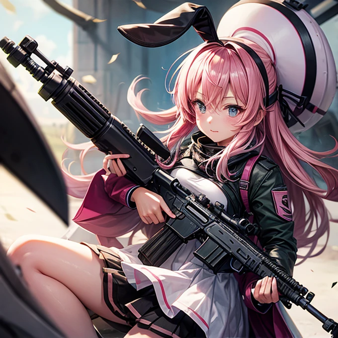 On the battlefield Assault rifle Bunny girl Pink Hair