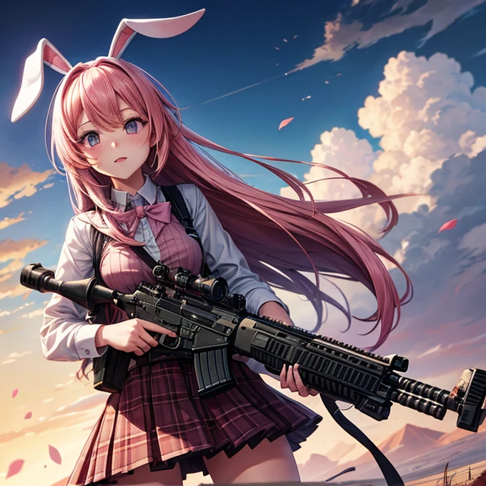 On the battlefield Assault rifle Bunny girl Pink Hair